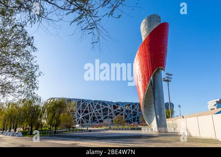 View of the National Stadium 'Bird's Nest' Olympic Green, Beijing, Xicheng, People's Republic of China, Asia Stock Photo