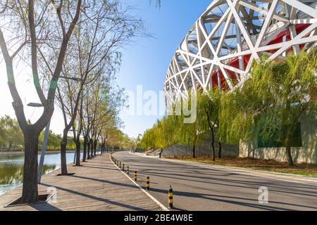 View of the National Stadium 'Bird's Nest' Olympic Green, Beijing, Xicheng, People's Republic of China, Asia Stock Photo