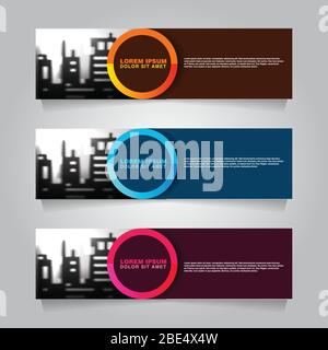 Set Horizontal Web banner. Building town brochure. Vector Illustration Stock Vector