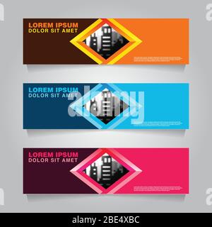 Set Horizontal Web banner. Building town brochure. Vector Illustration Stock Vector