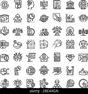 Broker icons set, outline style Stock Vector