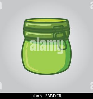 Pan, Jar or bowl and leaf healthy logo vector illustration Stock Vector