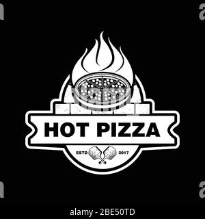 Hot Pizza Logo Vector Template. Retro Pizza Emblem. Vector Art