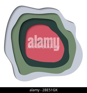 Abstract square vector background in paper cut style with shadows and copy space for text. Paper art in trendy colors with layers, shape of waves. Realistic minmal layout template for poster, banner Stock Vector