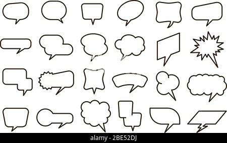 Bubble speech sticker. Empty thought balloons and text bubble stickers, sketch conversation elements vector isolated set. Chat and comic book icons on Stock Vector