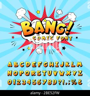 Comic Alphabet Set Letters Funny Colorful Comics Kid Font Stock