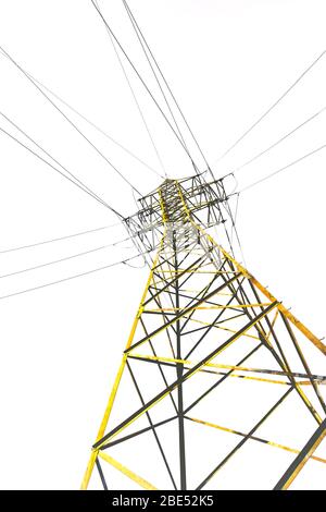 High voltage pole isolated on white background Stock Photo