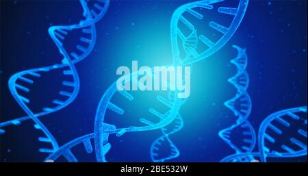 Blue DNA structure and Cells under human DNA system 3D illustration Stock Photo