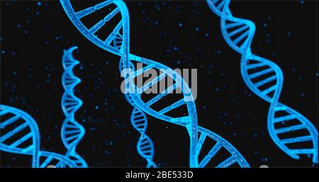 Blue DNA structure and Cells under human DNA system 3D illustration Stock Photo