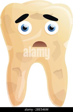 Scared sick tooth icon. Cartoon of scared sick tooth vector icon for web design isolated on white background Stock Vector