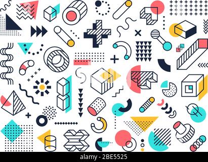 Abstract geometric shapes. Circle and triangle, graphic 90s funky memphis ornaments, abstract design elements. Retro constructivism symbols vector Stock Vector