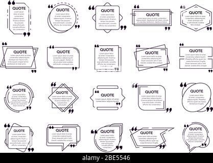 Quote cited box. Texting boxes, remark box frame and cited geometric elements. Quote modern speech bubbles and quote frames vector isolated icons set Stock Vector
