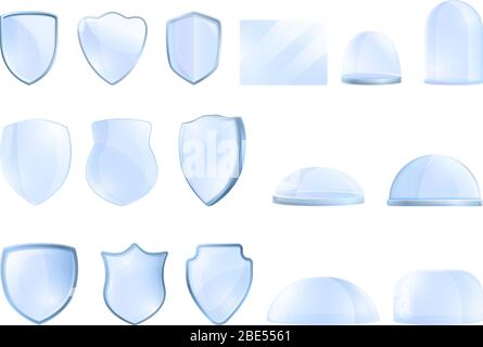 Protective glass icons set. Cartoon set of protective glass vector icons for web design Stock Vector