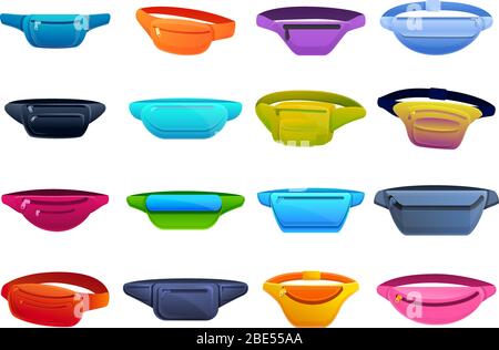 Waist bag icons set. Cartoon set of waist bag vector icons for web design Stock Vector
