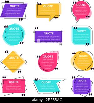 Texting quotes frames. Text box template, quote modern citation speech bubble and social network quotes dialogue boxes. Remark text frames template Stock Vector