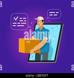 Delivery issued through web application on tablet. Vector illustration Stock Vector