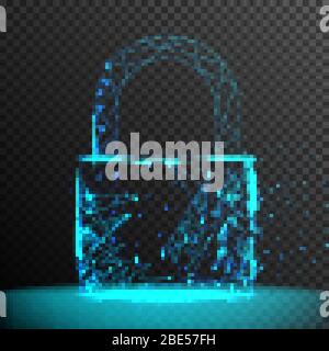 padlock, lock, security system, secure from cyber attack, from connecting dot and line. light effect. vector illustration, isolated on transparent bac Stock Vector