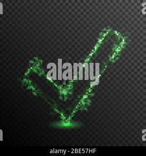 green check mark, tick icon from connecting dot and line. light effect. vector illustration, isolated on transparent background Stock Vector