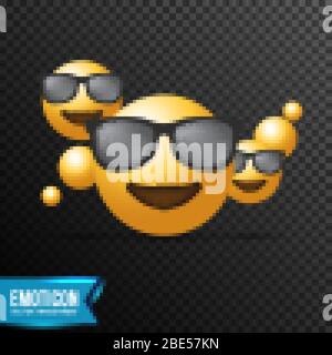 smiling Face With Sunglasses Emoji  vector illustration, isolated on transparent background Stock Vector