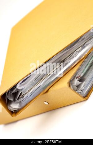 Cardboard folders for storing and archiving documents. Selective focus with shallow depth of field. Stock Photo