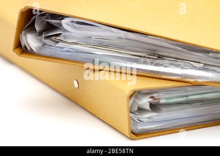 Cardboard folders for storing and archiving documents. Selective focus with shallow depth of field. Stock Photo