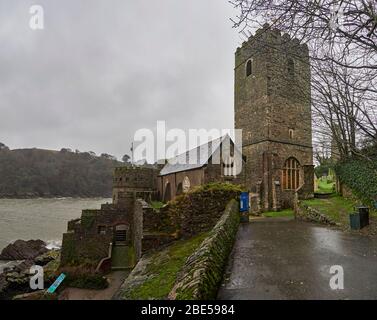 Dartmouth castle and St Petroc's Church at the mouth of the river Dart Devon Stock Photo