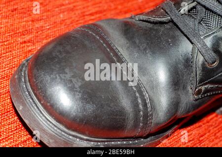 Old Black Leather Boots, Vintage Stock Photo