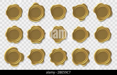 Gold wax seals, stamps for certificates, quality guarantee, letters. Blank  round golden wax badges, vintage medieval labels, vector realistic illustra  Stock Vector Image & Art - Alamy