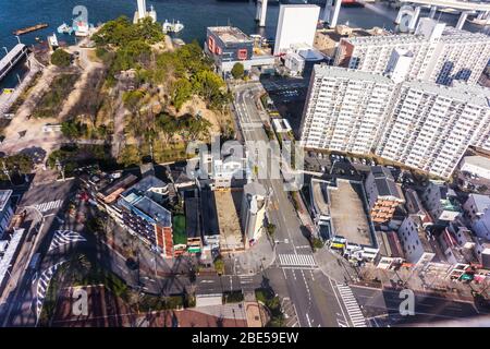 Aerial view of Osaka cityscape from Tempozan Giant ferris wheel,  Japan Stock Photo