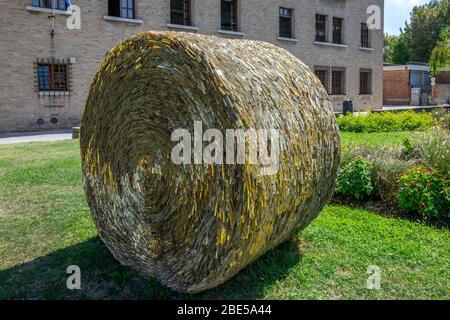 Mosaic hay bale by Marco Bravura in front of the Ravenna Art Museum, Ravenna, Italy Stock Photo