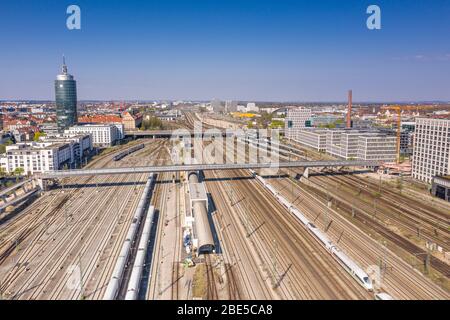 Tracks leading to the main railway station in Munich, Germany Stock Photo