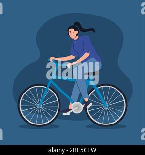 young woman riding bike avatar character vector illustration design ...