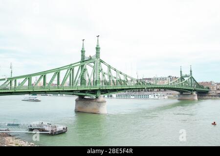 Liberty Bridge in Budapest. Beautiful city landscape,February 28, 2020 Hungary, Stock Photo