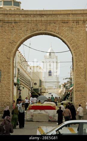 Entrance to Medina, Old Town, and Ottoman Clock Tower. Stock Photo