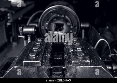 Old factory machine in black and white image Stock Photo