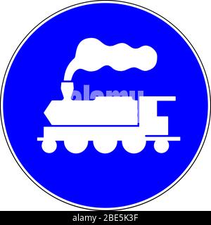 Train allowed blue road sign Stock Photo