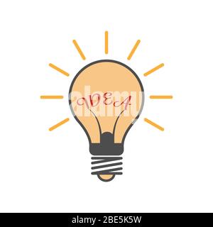 Light bulb and word IDEA. Idea icon. Stock illustration isolated on a white background. Simple design Stock Vector