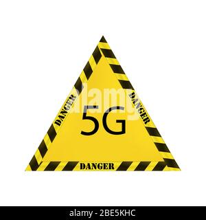 Yellow vector triangular sign with yellow and black restrictive strip on a white background. Danger of new wifi networks. Sign of danger of Stock Vector