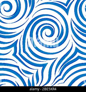 Seamless vector background of spirals and broken lines in blue isolated on white background.Ice pattern.Print for fabrics or packaging Stock Vector