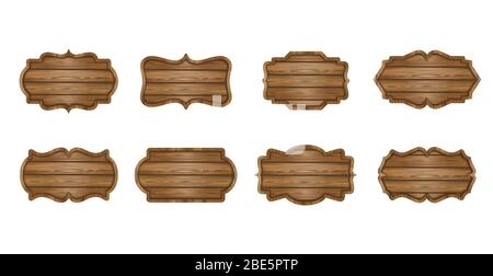 Set of wooden boards. Wooden labels, signboards, banners collection Stock Vector