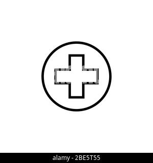 Cross in line art style. Christian church illustration. Homeopathy medicine, healthcare. Religious sign. Medicine doctor logo, outline. Stock Vector