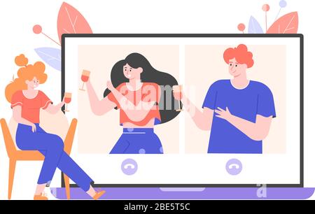Online party, birthday, meeting friends.  Stock Vector