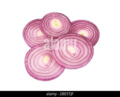 Sliced red onion rings isolated on white background. Stock Photo