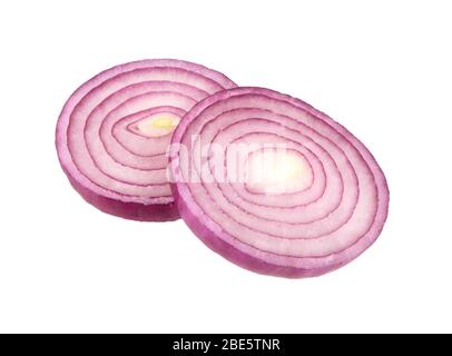Sliced red onion rings isolated on white background. Stock Photo