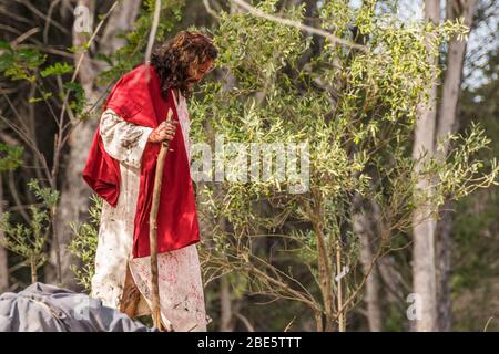Claromeco, Buenos Aires, Argentina - March 26, 2016: Live representation of the Via Crucis in Claromeco, Buenos Aires, Argentina Stock Photo