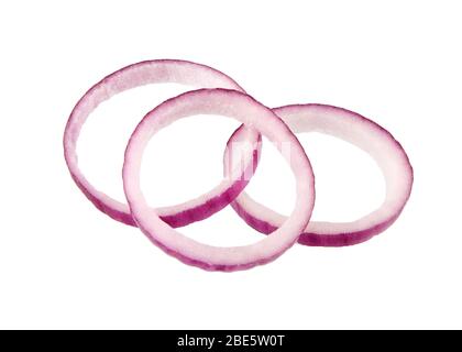 Sliced red onion rings isolated on white background. Stock Photo