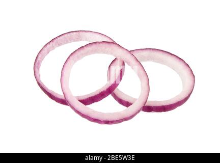 Sliced red onion rings isolated on white background. Stock Photo