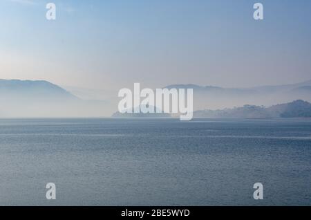 Beautiful roadside view of Umiam Lake while traveling from Guwahati to Shillong in Meghalaya, India Stock Photo