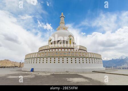 Shanti Stupa monument, a Buddhist temple and shrine on a hilltop over Leh, in Ladakh Union Territory, India Stock Photo