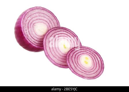 Sliced red onion rings isolated on white background. Stock Photo